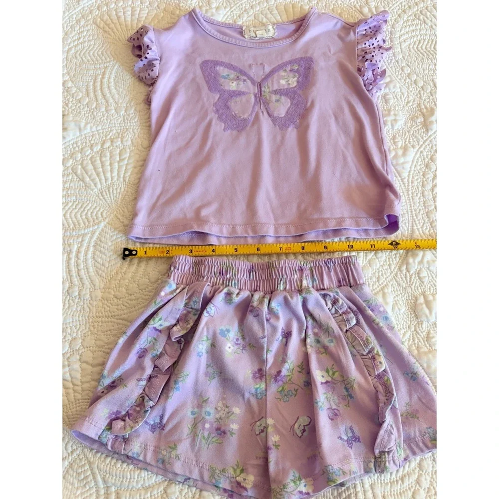 btween Toddler Girls Matching Short Set Lilac Purple Butterfly Floral Size 4T